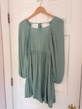 Free People Sage Green Boho Long Sleeve Tunic Dress